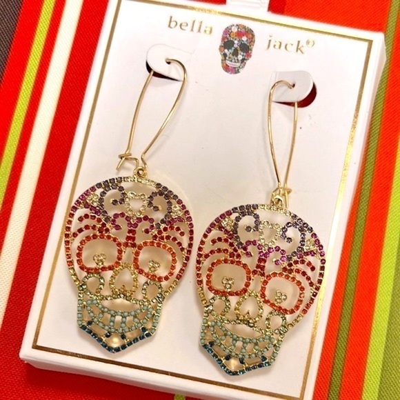 Brand New Bella Jack Colorful Rainbow Halloween Skeleton Skull Drop Earrings - Picture 13 of 13